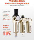 VEVOR Air Compressor Filter Regulator, 3/4" NPT 3-Stage 5μm & 0.3μm & 0.1μm Air Drying System with Micron Filters and Desiccant Dryer, Auto Drain Air Compressor Water Separator 175PSI Max Pressure