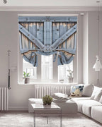 Tie Up Curtains for Windows, Farmhouse Wood Grain Adjustable Balloon Nature Linen Textured Kitchen Curtain, Vintage Country Barn Gate Textured Decorative Tie Up Curtain for Window, 52" x 45"