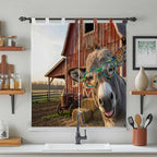 Farm Donkeys Bathroom Curtains 63 Inch Length, Window Curtains Tab Top, Farmhouse Barn Funny Animals Butterfly Light Filtering Window Treatments Drapes 52"x63" 2 Panel