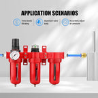 3 Stage Aluminium Air Drying System 1/4" NPT,Coalescing Filter, Particulate Filter, Desiccant Dryer and Air Regulator, Manual Drain, Mid Flow, For Plasma Cutter and Paint Spray