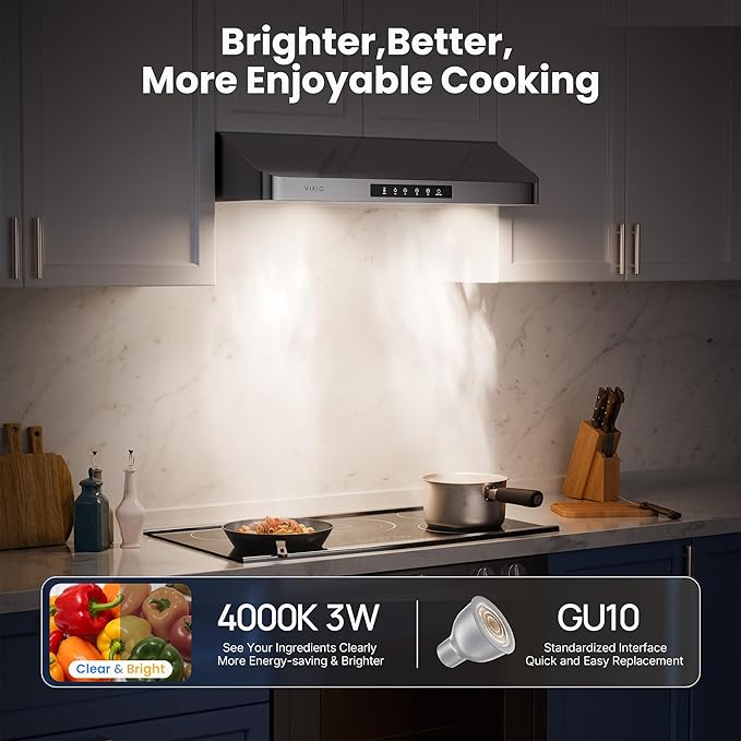 Under Cabinet Range Hood 36 Inch, 980CFM Fast Venting Kitchen Hood With 3 Speed Gesture Sensing & Touch Control, Stainless Steel Stove Hood With LED Light And 2 Baffle Filters