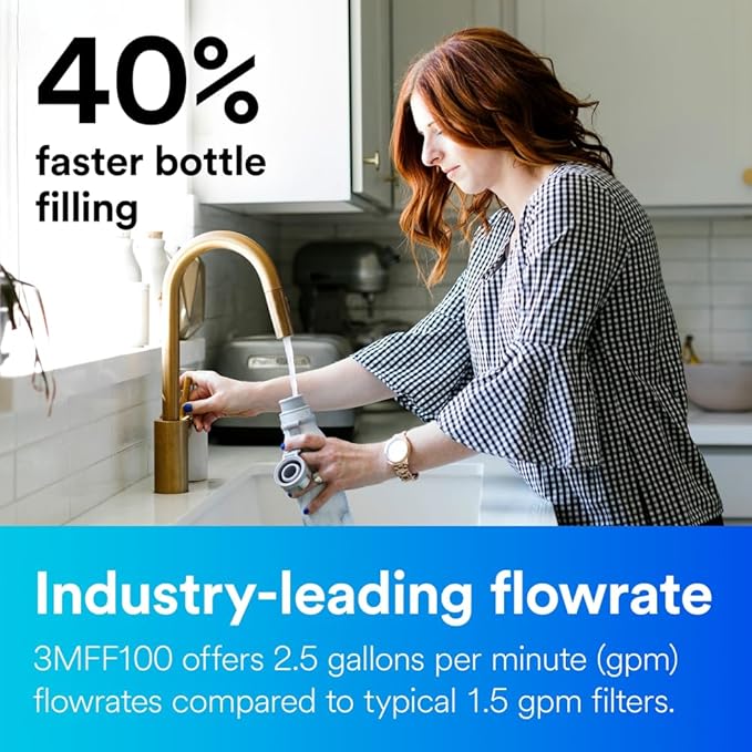 3M Aqua-Pure 3M FF100 Under Sink Drinking and Cooking Water Filter System, Reduces Lead, Microplastics, Chlorine Taste and Odor, Cysts, Select VOCs. 2.5 GPM Full Flow