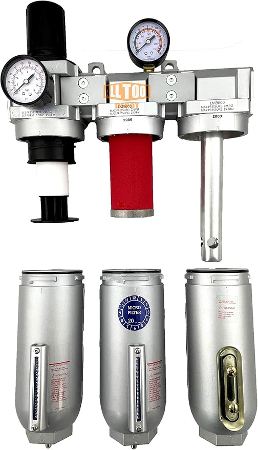 3/4" NPT SUPER DUTY Industrial Grade Filter Regulator Coalescing Desiccant Dryer System For Compressed Air Lines, Metal Bowls, Great For Paint Spray And Plasma Cutter (MANUAL DRAIN)