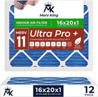 MervKing 16x20x1 Air Filter Actual Size: 15.7" x 19.7" x 0.75" MERV 11 MPR 1000-1200 | MADE IN USA | 12-Pack | Pleated HVAC AC Furnace Replacement