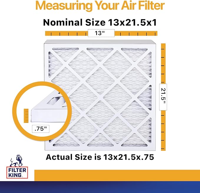 Filter King 13x21.5x1 Air Filter | 6-PACK | MERV 13 HVAC Pleated A/C Furnace Filters | MADE IN USA | Actual Size: 13 x 21.5 x .75"