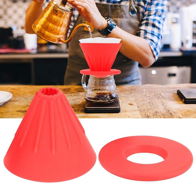 Reusable Silicon Resin Coffee Filter Strainer Dripper Portable Coffee Machine Accessory for Home Outdoor Camping Office Travel Lightweight Durable Easy Clean (Red)