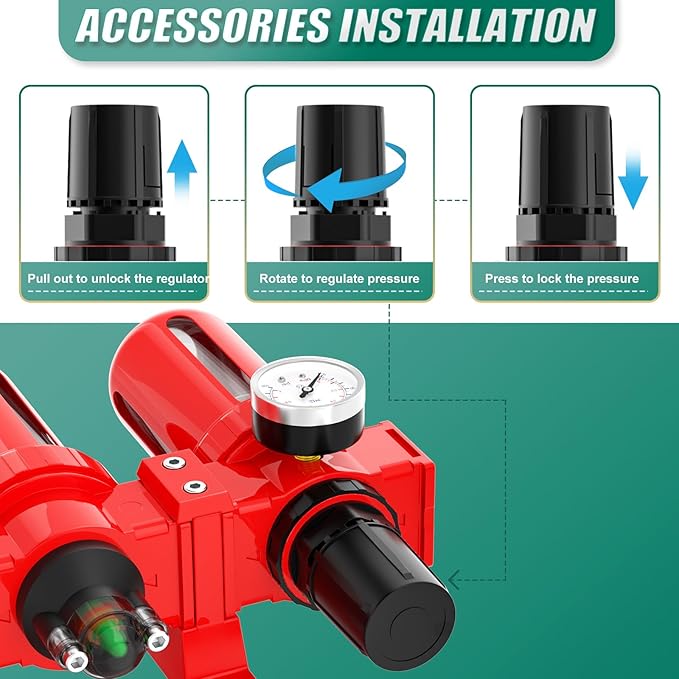 Industrial Grade Three-Stage Air Drying System, 0-150 PSI, 1/2 Inch NPT, Aluminum Alloy, with Particulate Filter, Coalescing Filter, Desiccant Dryer, and Air Regulator (Manual Drainage)