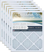 Cabana Filters 6-Pack 16x20x1 MERV 8 AC Furnace Air Filter for Home and Office - Indoor HVAC System Filtration Replacement, Captures Unwanted Particles