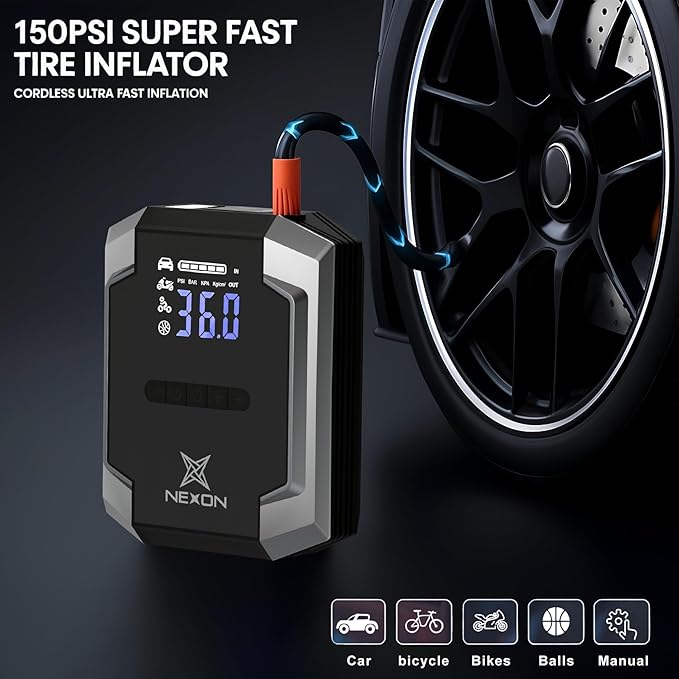 9-in-1 Jump Starter with 150PSI Air Compressor & Vacuum Cleaner, 20000mAh Portable Car Battery Jump Starter Box (All Gas/Diesel) Auto-Shutoff, Led Light Power Bank, Tire Inflator for Car & Vehicles