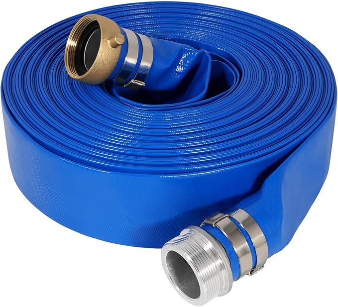 1" x 50 ft Backwash Hose for Swimming Pools, Heavy Duty PVC Lay Flat Water Discharge Hose,Durable Pool Drain Hose with Aluminum Pin Lug Fittings for Pump And Filters