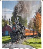 Steam Train Sheer Curtains 54 Inch Length Railroad Country Barn Rustic Trees Farmhouse Chiffon Curtain for Bedroom Living Room Light Filtering Window Treatments Voile Curtains Drapes for Kitchen