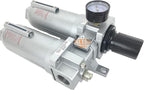 1" NPT SUPER DUTY Compressed Air In Line Filter Regulator Lubricator Oiler Combo Piggyback, Metal Bowl, 5 Micron Element, Adjustable From 7 to 215 PSI (MANUAL DRAIN)