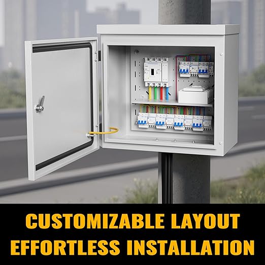Steel Electrical Box, 16"x16"x6" Steel Enclosure, IP67 Waterproof & Rust-Resistant, Outdoor/Indoor Electrical Junction Box with Mounting Plate for Wall/Pole Mount