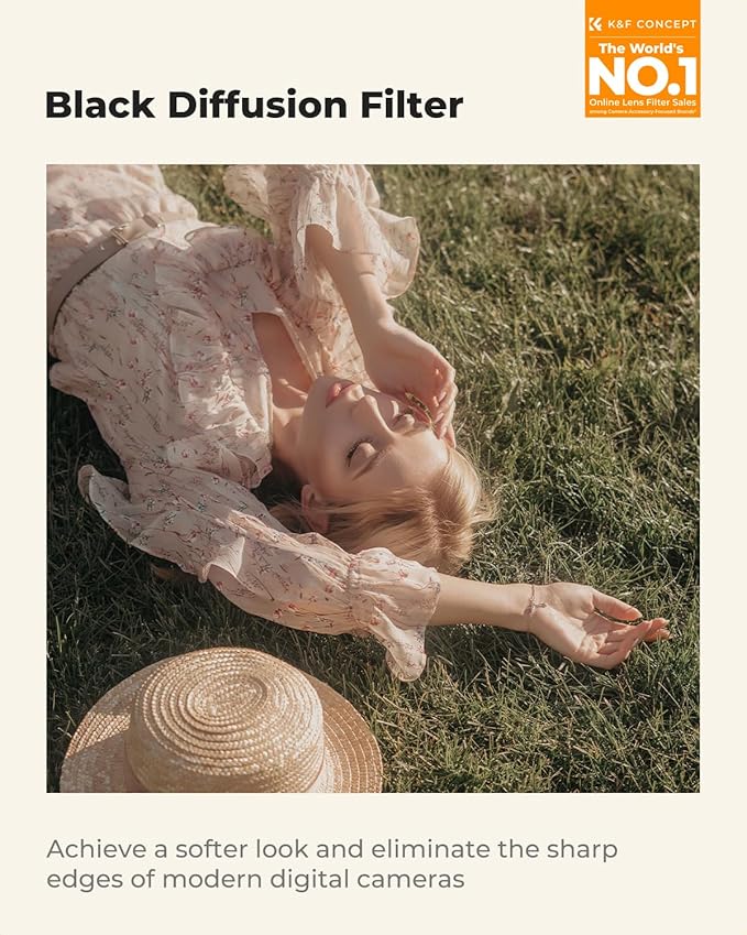 K&F CONCEPT 58mm Black Diffusion 1/4 Filter Mist Cinematic Effect Filter with 28 Multi-Layer Coatings Waterproof/Scratch Resistant for Video/Vlog/Portrait Photography