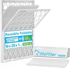 Reusable 16x20x1 Air Filter (MERV 8), 1 Foldable Frame + 6 Refills (Not Individual Filters), Greener HVAC AC Furnace Air Filters MPR 700&FPR 5(Actual Size:15.75"x19.75"x0.75")