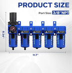 3/8'' NPT 5 Stage Air Dryer for Compressor,5 &0.01 Micron Filter Cartridge Air Drying System,Triple Desiccant Dryers & Air Regulator,Metal Bowl, Semi-Auto Drain,Industrial Grade-Blue