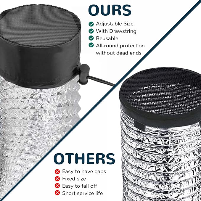 2Pcs 6 Inch Grow Tent Vent Cover Filter, Duct Filter Net with Elastic Band and Fixed Buckled, Black Mesh Screen Shield for Exhaust Fan, Plant Growth, Tent Ventilation