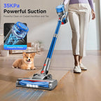 Cordless Vacuum Cleaner for Home, Powerful Stick Vacuum Cleaner with Rechargeable Battery, 6 in 1 Lightweight Handheld Vacuum, 45 Mins Runtime Cordless Vacuum for Hardfloor Carpets Pet Hair (Blue)