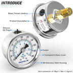 MEANLIN MEASURE 0~200Psi Dry Pressure Gauge Stainless Steel 1/4" NPT 2" FACE DIAL Waterproof for Air Compressor Air Regulator Water Filter Center Back Mount, with 1/2" NPT and 3/8" NPT Hex Bushing