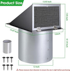12 Inch Wall Vent Hood Exhaust Vent Cap Dryer Vent Cover,Exterior Hooded Wall Vent with Screen and Damper for HVAC Duct Dryer AC Industrial Facilities Ventilation Outdoor Air Exhaust,Galvanized Steel