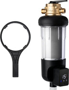 iSpring WSP200ARJ-BP, NSF Certified, Whole House Spin-Down Sediment Water Filter with Bypass, Clear Housing, Jumbo Size, Flushable and Reusable, Touch-Screen Auto Flushing, 4 Modes, 200 Microns