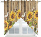 Farmhouse Sunflowers Swag Valances for Windows, Rustic Floral Buttterfly Wood Board Brown Rod Pocket Kitchen Curtains Valance, Small Window Curtains Swag for Cafe Living Room, 2 Panels, 36x36 inch