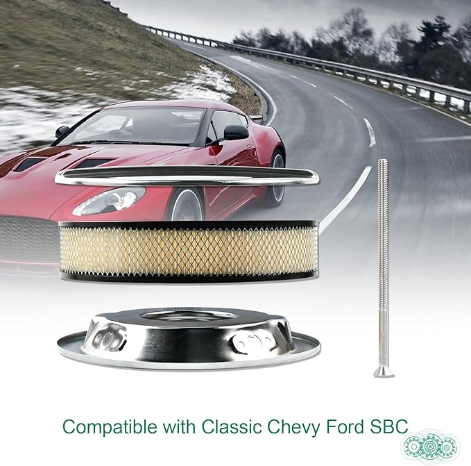 14 x 3 Inch Round Polished Air Cleaner Kit Half Finned Drop Base Compatible with Chevy Ford GM