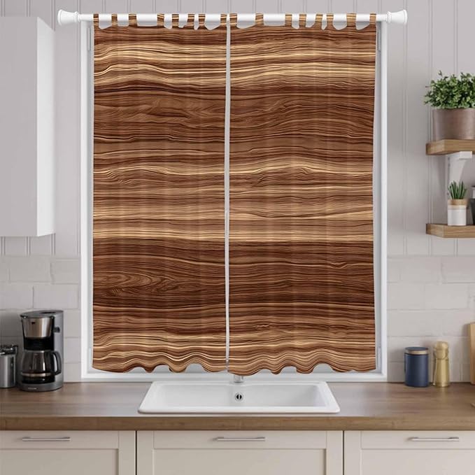 Brown Western Living Room Curtains 96 Inch Length, Window Curtains Tab Top, Vintage Farmhouse Wood Barn Door Light Filtering Window Treatments Drapes 52"x96" 2 Panel