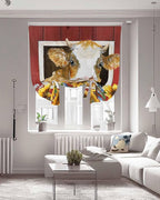 Tie Up Curtains for Windows, Cows Sunflowers Adjustable Balloon Nature Linen Textured Kitchen Curtain, Spring Floral Bees Farmhouse Barn Thermal Insulated Curtains for Window, 42" x 54"
