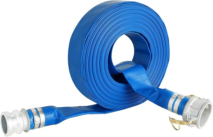 1.5" x 50 ft Backwash Hose for Swimming Pools, Heavy Duty PVC Water Lay Flat Discharge Hose,Durable Pool Drain Hose with Aluminum Camlock C and E Fittings for Pump And Filters