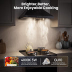 Wall Mount 36 Inch Range Hood 900 CFM, Ductless/Ducted Convertible, 3-speed Gesture Sensing & Touch Control, Black Painted Stainless Steel Vent Kitchen Hood with Permanent Baffle Filters