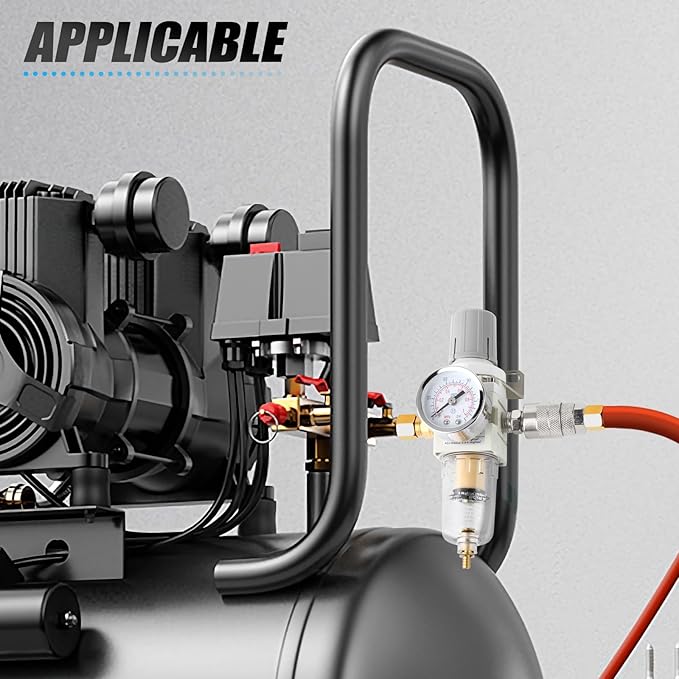MEANLIN Air Compressor Moisture Filter, AW2000 Air Line Filter, 1/4" NPT Inlet with 150 PSI Gauge and Valve Shut Off Switch for Air Tools and Spray Paint Gun