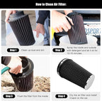 RYANSTAR 152mm 6" High Flow Round Tapered Cone Closed-Top Washable Clamp-On Dry Air Filter Long 265mm tall Black