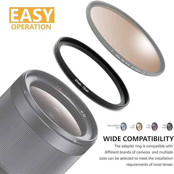 62mm to 82mm Step Up Ring Filter Adapter Black Metal Step up Adapter Rings Compatible with All Brand UV CPL ND Camera Lens Filter Step Down Ring (62mm-82mm)