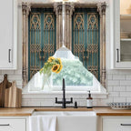 Turquoise Vintage Door Swag Valances for Windows, Countryside Barn Abstract Art Rod Pocket Kitchen Curtains Valance, Kitchen Window Curtains Swag for Cafe Bathroom Living Room, 2 Panels, 36x63 inch