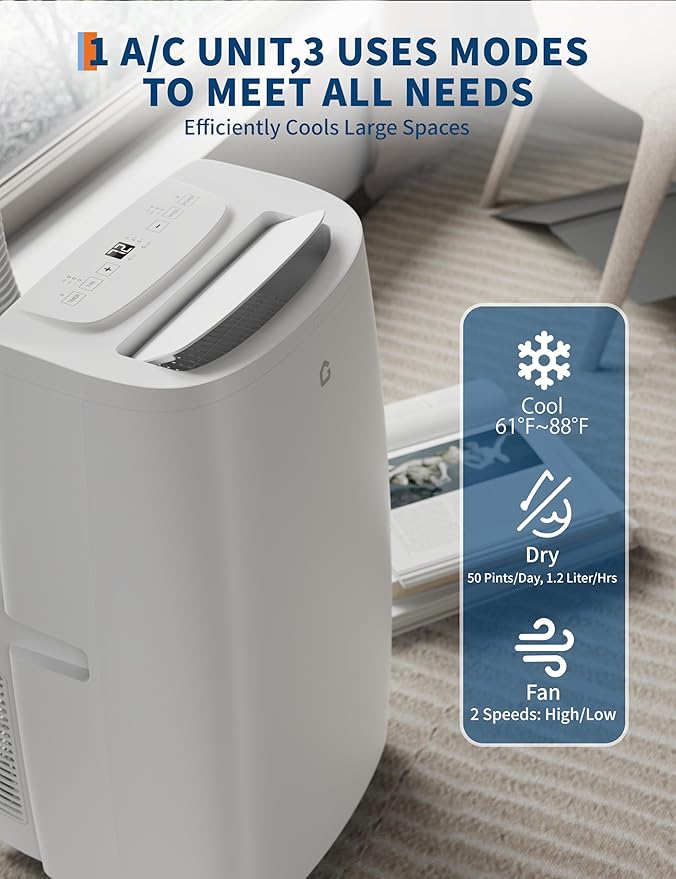 14,000 BTU Portable Air Conditioner,3 in-1 Portable AC Unit Cools/Fan/Dehumidifier up to 750 sq.ft,Ac unit with 24H Timer,Remote Control,Bedroom