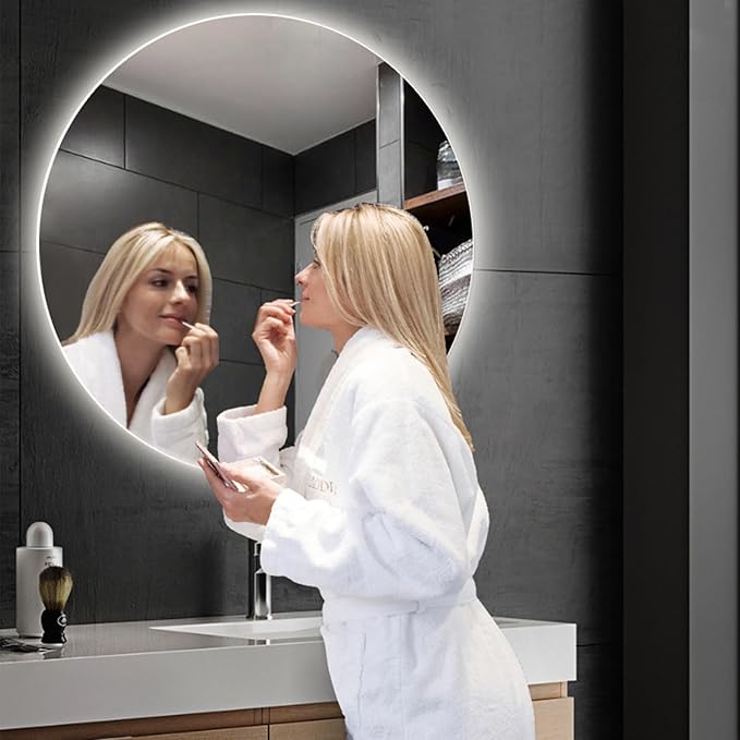 Bathroom Mirror with 3 Colour LED Lights, Lighted Bathroom Makeup Wall Mounted Mirror with Demister Pad, Touch Switch Mirror for Entryway, Bathroom, Vanity(39.3"/100cm)