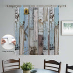 Blue Grey Wooden Bathroom Curtains 63 Inch Length, Window Curtains Tab Top, Farmhouse Barn Sunflowers Retro Light Filtering Window Treatments Drapes 52"x63" 2 Panel