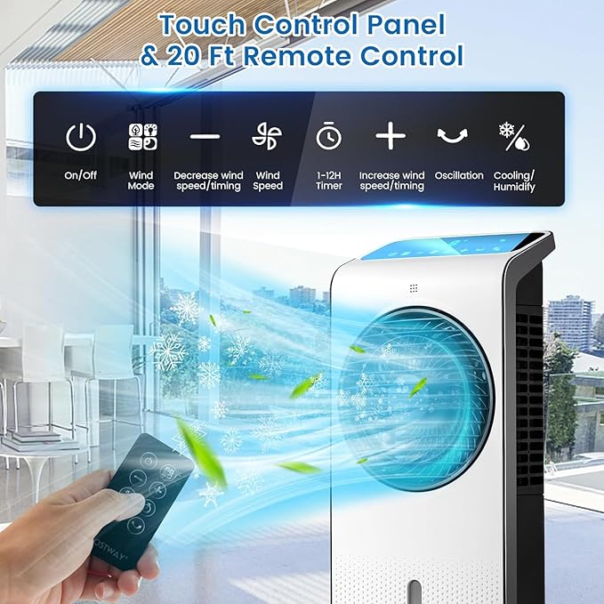 ARLIME Evaporative Air Cooler, 3-in-1 Portable Air Conditioner, AC Fan w/ 3 Modes, 24 Speeds Settings, 12H Timer & Remote Control, Swamp Cooler for Office, Bedroom, Home