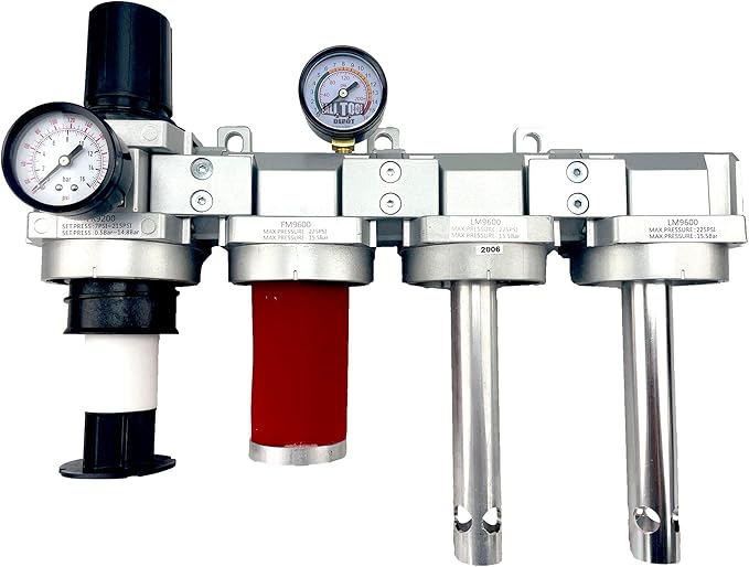 4 STAGE SUPER DUTY INDUSTRIAL GRADE ULTRA CLEAN FILTER REGULATOR COALESCING DESICCANT DRYER SYSTEM FOR COMPRESSED AIR LINES METAL BOWLS GREAT FOR PAINT SPRAY AND PLASMA CUTTER (3/4"NPT MANUAL DRAIN)