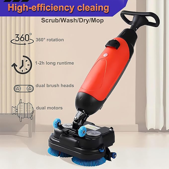 Floor Polisher Commercial, Dual-Brush Rotary Floor Scrubber, Lightweight Electric Floor Cleaner, 360° Rotating Head, Wet Dry Floor Cleaner for Offices & Schools Grey