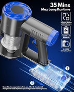Cordless Vacuum Cleaner, Power Suction Stick Vacuum Cleaners with 2200 mAh Battery,8-in-1 Lightweight Self-Standing, 35 Mins Runtime for Home Hard Floor Low-Pile Carpet Pet Hair