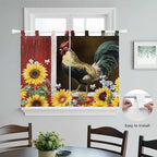 Chicken Sunflowers Bedroom Curtains 63 Inch Length, Window Curtains Tab Top, Farmhouse Animals Red Barn Bees Light Filtering Window Treatments Drapes 42"x63" 2 Panel