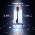 Cordless Vacuum Cleaner Rechargeable with 2600mAh Detachable Battery, Powerful Vacuums with 2 Adjustable Modes, Lightweight Portable Stick Vacuum for Home (Burgundy)