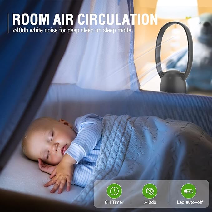 Bladeless Fan and Air Purifier Combo 26-Inch, HEPA-Filter, 8-Speed, 120° Oscillating, Remote Control, 8H Sleep Timer, Black (MT1004)