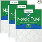 Nordic Pure 12x12x1 (Actual Size: 11 3/4 x 11 3/4 x 3/4) Poly Green MERV 6 AC Furnace Air Filters – Reduces Dust, Pollen, Pet Dander & Allergens – 3-Pack
