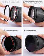 52-82mm Metal Step-Up/Down Ring Adapter Compatible with Mirrorless Cameras DSLR Lens, UV CPL ND Filter Thread Converter, Black