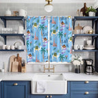 2 Panel Kitchen Cafe Curtains, Desert Landscape Sunlight Filtering Nature Air Through, Window Decor Tier Curtains for Living Room 104W x 84L inch Cute Camels Palm Trees Houses Leaves Blue