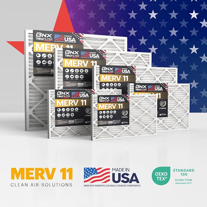BNX TruFilter 14x24x1 Air Filter MERV 11 (4-Pack) - MADE IN USA - Allergen Defense Electrostatic Pleated Air Conditioner HVAC AC Furnace Filters for Allergies, Dust, Pet, Smoke, Allergy MPR 1200 FPR 7