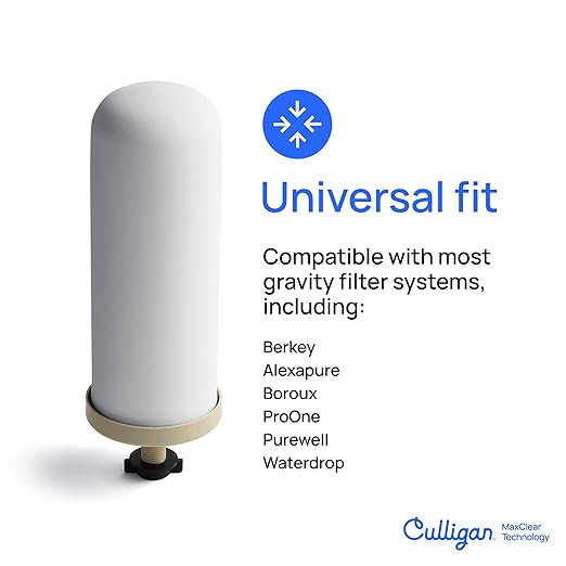 Culligan MaxClear 2.25 Gallon Gravity Water Filter System, Polished Stainless-Steel Countertop Water Filter NSF/ANSI Certified to Reduce Microplastics, Lead & Total PFAS, with 2 Ceramic Filter